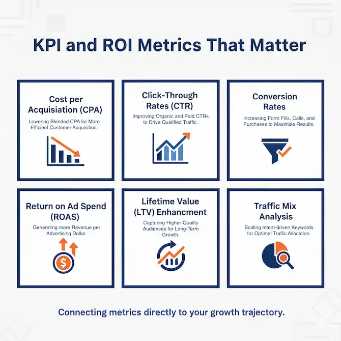 KPI and ROI metrics that matter for SEO and SEM services by consultant TimeZ Marketing