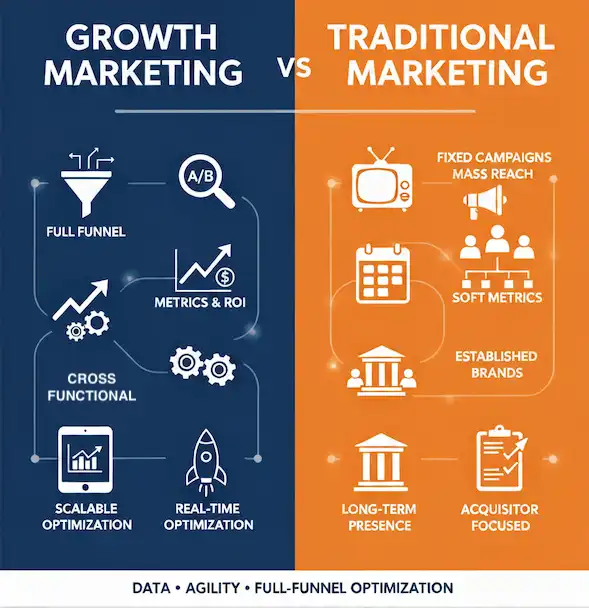 Growth marketing vs traditional marketing difference explained